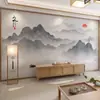 Novo Estilo Chinês Pintura a Tinta Paisagem Sala de Estar TV Sofá Parede de Fundo Papel de Parede Minimalista Moderno Sala de Chá Quarto Mural Decorativo