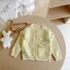 Casaco Suéter Infantil Primavera e Outono Estilo Coreano Menina Cor Doce Renda Tricô Menina Laço Cardigã Tricotado
