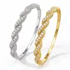 Pulsera de cable trenzado con patrón de rombos completos, entrelazada tridimensionalmente, densamente engastada con circonita cúbica, pulsera fina, lujo ligero, para la oficina, regalo para novia, joyería versátil