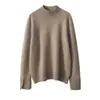 Suéter Casual Holgado de Cachemir Grueso Sólido de Color Dividido de Cuello Medio Alto para Mujer Otoño e Invierno