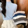 Suéter de punto de manga larga ajustado con cuello medio alto fino de primavera y otoño, suéter interior corto ajustado de otoño e invierno, camisa de fondo para mujer