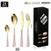 Cubiertos de Acero Inoxidable Transfronterizo de Amazon Cuchillo y Tenedor 1010 Cuchillo, Tenedor y Cuchara de Estilo Occidental Juego de 24 Piezas Cuchillo y Tenedor para Carne Caja de Regalo