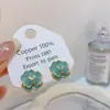 Banho de Ouro Real, Coleção Série Azul Moda Coreana e Japonesa, Brincos de Esmalte com Efeito Gotejante para Mulheres, Novos Brincos e Acessórios de Luxo Leve Nicho