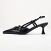 Sandálias de Salto Alto Stiletto Europeias Originais para Comércio Exterior com Padrão Rachado, Bico Fino, Boca Rasa, Fivela de Cinto e Design de Calcanhar Aberto para Mulheres