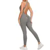 Mono de yoga estilo europeo y americano con hebilla en la espalda para mujer, realce de glúteos, sin espalda, secado rápido, body de fitness todo en uno