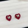 Pendientes de Terciopelo con Lazo de Corazón Geométrico Simple, Diseño de Nicho Lindo y de Moda, Pendientes de Moda Versátiles de Lujo Ligero