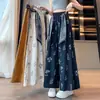 Calça Casual Cropped Reta Solta Estilo Étnico com Estampa de Seda Gelada Perna Larga para Mulheres 2026 Verão Novo Cintura Alta Emagrecimento