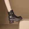 Botines de plataforma negros de 10 cm a la moda, colección otoño/invierno 2026, punta redonda, tacón grueso, cremallera lateral, botas de motociclista para mujer