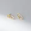 Pendientes Dulces Nalan de Plata de Ley S925 para Mujer, Estilo Coreano, Líneas Frescas, Letra Incrustada con Diamantes, Pendientes Redondos M00307