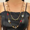Collar bohemio de doble capa con cuentas, cadena para la clavícula en capas de flor y gota de agua de cristal, collar de mujer estilo vintage