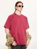 Camiseta de Manga Raglán Dobladillo Enrollado para Hombre 260g Lavada Vintage Patchwork Algodón Puro Holgada Manga Corta Camiseta Retro Moderna.