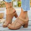 Novas Sandálias Plataforma Vazadas Femininas de Tamanho Grande para Comércio Exterior, Sandálias Femininas Peep-Toe de Solado Grosso Estilo Europeu e Americano