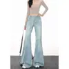 Jeans acampanados de tiro bajo azul claro para mujer, diseño nuevo y moderno, no se pegan, con caída, versátiles y estilizan, pantalones de largo hasta el suelo