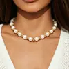 Gargantilla clásica popular con cuentas de perlas artificiales transfronteriza, accesorio de pulsera simple estilo Ins de CCB dorado para mujer