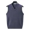 Suéter de lã 100% Merino para homens, gola V sem mangas, suéter para pais de meia-idade e idosos