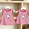 Dulce Fresco Estampado de Leopardo Niña Bebé Verano Nuevo Elegante Lindo Gatito Lazo Vestido de Tirantes Elegante Top de Tirantes
