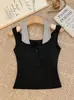1940 # Estilo chica picante sexy top corto tipo camisola con cuello halter, botones y copas en el pecho, sin mangas