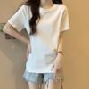 Camiseta Branca Gola Redonda Manga Curta Feminina Verão Nova Ombro Niche Camiseta Casual Slim Top que Cobre a Barriga