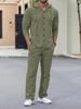Traje de Lino con Capucha de Manga Larga y Botones para Hombre de Primavera y Otoño, Pantalones, Traje Casual