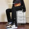 Calças estilo americano, estilo high street, tendência, jeans preto slim fit, primavera e outono, novas calças casuais com fivela dividida