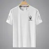 Camiseta Masculina de Verão Gelo Seda Gola Redonda Secagem Rápida Manga Curta Fina Respirável Manga Média Tamanho Grande Top Esportivo Masculino Solto Moderno
