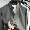 Camisa de Algodón Puro de Manga Larga y Color Puro Tommy para Hombre, para Negocios, Sin Planchado, Bordada, Casual, de Alta Gama, Ropa de Hombre
