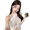Top Sexy de Tirantes Halter con Flor Estéreo para Mujer Verano Negro Asimétrico Espalda Descubierta con Tirantes para Usar como Prenda Exterior