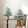 Árbol de Navidad nevado 100% PE de 60 cm/90 cm, decoración de escritorio para el hogar, exportado a Corea, árbol de maceta de hierro nevado de PE