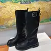 Botas de cano alto com salto grosso em couro bovino lavado à água, emagrecedoras, não acima do joelho, botas longas pretas, Novo Estilo Outono 2026 Botas de Cavaleiro