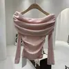 Camisa de ombro a ombro de manga longa nichada e com design avançado para mulheres, novo estilo coreano de outono, top elegante e sexy de um ombro só