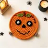 Posavasos de ganchillo hechos a mano para Halloween, calabaza, fantasma, monstruo, tapetes aislantes de lana, decoración de mesa festiva, posavasos