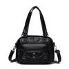 Bolsa de Moto de Couro Genuíno Transfronteiriça Bolsa Smiley de Couro Trançado Bolsa de Couro com Rebites Punk Bolsa Boston de Couro para Mulheres Comércio Exterior