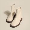 Botas Curtas Pretas e Brancas Femininas Outono e Inverno Botas Simples Ano Novo Chelsea Botas Finas Salto Baixo Bico Quadrado Botas Martin Estilo Britânico