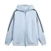 Sudadera con capucha de estilo primavera y otoño, color gris floral con tres rayas, para hombre, chaqueta cárdigan a rayas extragrande de estilo retro americano, resistente