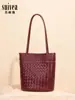 Bolso de Cubo Tejido de Gran Capacidad Clásico Minimalista Urbano Moda Elegante Correa Fina de Gama Alta Bolso de Hombro o Axila