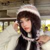 Gorro de lana de punto de felpa de otoño e invierno con costuras multicolores y protección para los oídos a prueba de frío, gorro Lei Feng para niños, gorro pequeño con marea