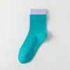Meias 100% Algodão para Mulheres, Meias de Cano Médio para Primavera e Verão, Absorventes de Suor, Antiodor, Antipelos, Meias Esportivas Fitness Color Block Dopamina