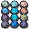 Explosivo Transfronterizo Color Mixto Redondo Joyería para Uñas Lentejuelas Polvo Glitter Láser Maquillaje de Ojos Cuerpo DIY Hecho a Mano Gotas de Pegamento