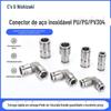 Conector Pneumático de Engate Rápido Nishizaki em Aço Inoxidável 304 para Mangueira PU8 Reta, Conector Rápido de Mangueira de Diâmetro Variável PG, Resistência a Altas Temperaturas