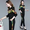 Conjunto casual feminino, coleção primavera 2026, moletom estiloso de corte solto estilo coreano e calça de corte justo, conjunto esportivo de duas peças