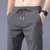 Pantalones rectos con cordón para hombre, holgados, talla grande, pantalones casuales de verano finos de seda helada hasta el tobillo, pantalones deportivos para hombre