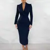 Elegante Vestido de Color Sólido Estilo Commute para Mujer, Nueva Moda Otoñal Europea y Americana, Cuello de Solapa de Botones Individuales Ajustado Largo