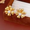 Brinco de Pressão Prata Banhada a Ouro Real 18K Flor Clip de Orelha Versátil Retro Moda Brincos Leve Luxo High-end Exagerado para Mulheres
