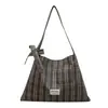 Bolso Nuevo de Lona Estilo Coreano para Niñas, Bolso de Hombro Único Cruzado, Bolso Tote para el Trabajo, Bolso de Mano con Diseño Cuadros Retro