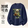Sudadera de Algodón Pesado para Parejas, Corte Holgado, Cuello Redondo, Sin Capucha, Pulóver, Versátil, Cálida, Prenda Superior Estampada para Otoño e Invierno