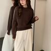 Suéter de punto acanalado redondo transfronterizo simple para mujer, nuevo top de punto suave holgado de otoño e invierno