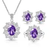 Conjunto de Três Peças Europeu e Americano Mais Vendido Pedra Colorida E-commerce Transfronteiriço Mais Vendido Luxuosamente Cravejado Completo Diamante Pedra Colorida Colar Anel Brincos para Mulheres