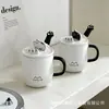 Taza de Pareja Taza Doble Taza de Cerámica con Tapa y Cuchara Taza de Agua para Oficina Regalo Acompañante para el Hogar Taza con Soporte para Teléfono Móvil
