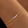 Pulsera de Piedra de Nacimiento de Diciembre Transfronteriza de Aliexpress Diseño Cuadrado Sencillo y Único de Nicho Joyería de Cadena Fina de Doble Capa para Mujer