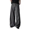 Calça Casual Retro Cinza Plissada Scimitar High Street Americana Streetwear Versátil Solta de Perna Larga Com Caimento Comprimento Total Calça Social